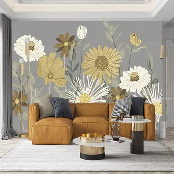 Nordic light роскошные цветы растений желтая хризантема подсолнух 3D фреска гостиная спальня пользовательские самоклеящиеся обои