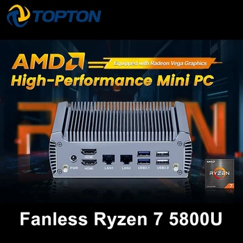 Topton Безвентиляторный Мини-ПК AMD Ryzen 7 5800U 8-ядерный 16 потоков Barebone PC Настольный игровой компьютер Windows 11 HTPC 2x4K WiFi6 BT5.2