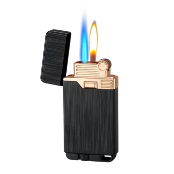 2023 НОВЫЙ классный переключаемый двойной огонь (классический открытый огонь + креативное струйное голубое пламя), Газовая зажигалка для сигар, изысканный подарок для мужчин