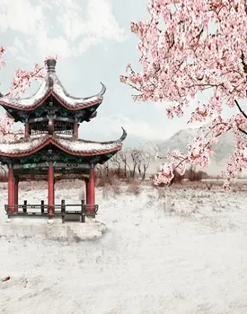5x7ft Китайский Павильон Розовые Цветы Фотографии Фонов Реквизит Для Фотосъемки Студийный Фон