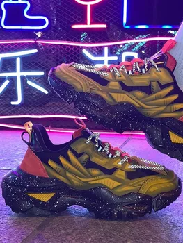 Мужские дизайнерские кроссовки для бега в стиле пэчворк, спортивная обувь на платформе из искусственной кожи на шнуровке, весенние мужские кроссовки для бега с толстой подошвой