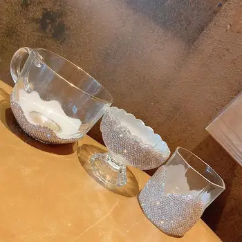 Индивидуальное Прозрачное стекло Большой емкости Легкий Роскошный Бриллиантовый Стакан для питья Стакан для ликера Стакан для сока