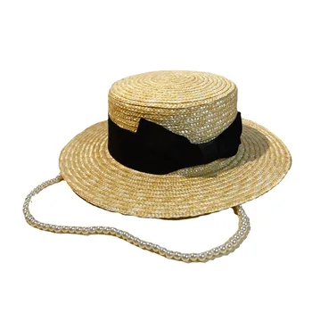 202304-tu ins прямая поставка, солнцезащитный козырек, летняя лента, соломенная жемчужная цепочка, женские фетровые шляпы, женская панама для отдыха, джазовая шляпа