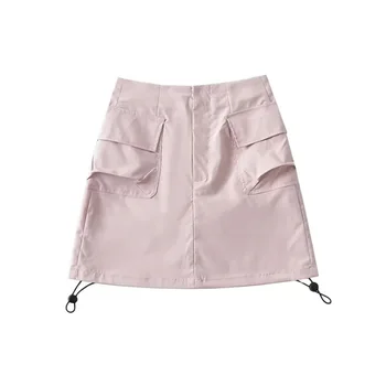 Юбки в стиле карманного Сафари 2023 Женская модная одежда Сексуальная Однотонная юбка с завышенной талией для девочек, мини-Корейская короткая юбка