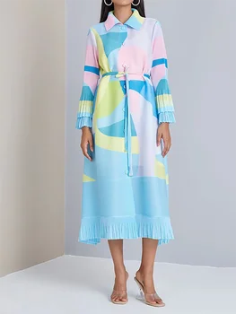 Женское плиссированное платье с расклешенными рукавами и кисточками Miyake, весна 2023, Новый кардиган с отложным воротником, однобортные длинные пальто