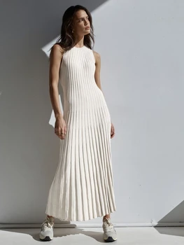 Летнее трикотажное платье макси для женщин 2023 Soild, элегантное белое повседневное платье без рукавов с круглым вырезом, сексуальное тонкое клубное вечернее длинное платье