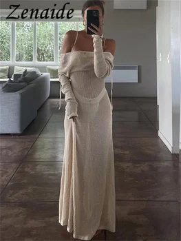 Zenaide 2023, Летнее платье Макси с длинным рукавом, Прозрачное Женское Сексуальное Трикотажное платье с открытой спиной, Пляжный отдых