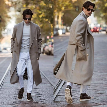 Повседневное Модное Шерстяное пальто, Мужское Толстое Двубортное пальто длинной длины, сшитое на заказ, Зимняя теплая куртка