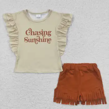 Новый Дизайн 2023 RTS Sunshine Детская Одежда Летние Костюмы Детские Шорты С Бахромой Наряды Для Маленьких Девочек Комплекты Для Малышей