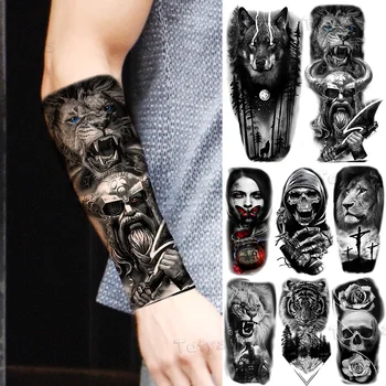 Большие временные татуировки Воина-льва для женщин и мужчин, реалистичный Волк, лесной вампир, тигр, поддельная татуировка, наклейка на предплечье, татуировки на теле.