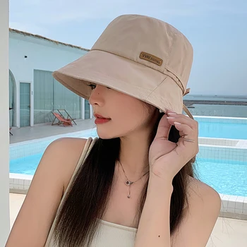 Женская простая однотонная шляпа-ведро, весенне-летняя солнцезащитная шляпа с защитой от ультрафиолета, уличная дышащая панама с атласной подкладкой для отдыха на открытом воздухе