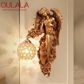 OULALA Современный Внутренний настенный светильник Angel LED Gold Креативный Европейский светильник-бра из смолы для декора дома, гостиной, спальни