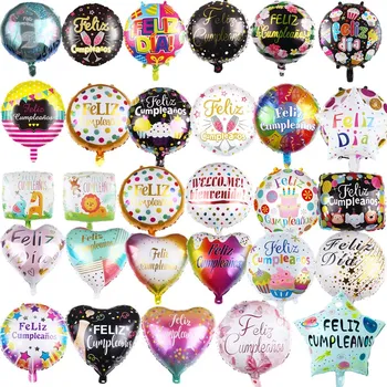 10шт 18-дюймовых новых испанских воздушных шаров Feliz cumpleaños Balloons Globo с Днем рождения декор розовое золото Круглые гелиевые фольгированные шары