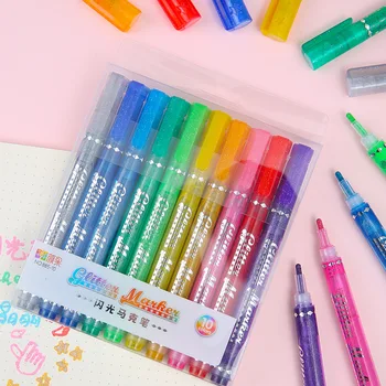 Ручка-вспышка с толстой головкой, 10 цветов, перламутровая флуоресцентная ручка, металлическая ручная ручка для раскрашивания поздравительных открыток для детей 