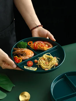 Разделенная тарелка 9 Дюймовая Обеденная тарелка с 3 отделениями Пластиковая Многоразовая для контроля порций Бариатрическая диета Потеря веса Здоровое питание