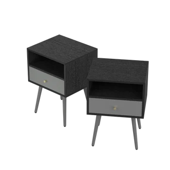 Современные прикроватные тумбочки из 2 штук, Тумбочка с 1 ящиком для хранения вещей, Диван-столик для спальни/ гостиной / офиса (2шт, темно-серый).