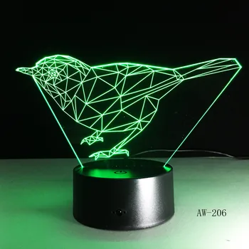 3D птица Животное Ночные Огни Лампа DS Платформа 7 Цветов Изменение Сенсорного Переключателя Настольный для Офисного Освещения AW-206