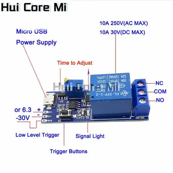Интеллектуальный электронный модуль управления Переключателем задержки срабатывания 5 В-30 В Micro USB с регулируемой мощностью Реле задержки Таймера