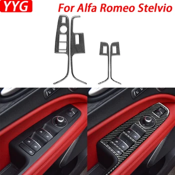 Для Alfa Romeo Stelvio 2016-2022 Панель управления стеклоподъемником из углеродного волокна, накладка, аксессуары для украшения интерьера автомобиля, наклейка