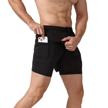 Мужские шорты для бега 2 В 1 Двухслойная быстросохнущая спортивная одежда для тренажерного зала, спортивные штаны для фитнеса, мужские тренировочные шорты