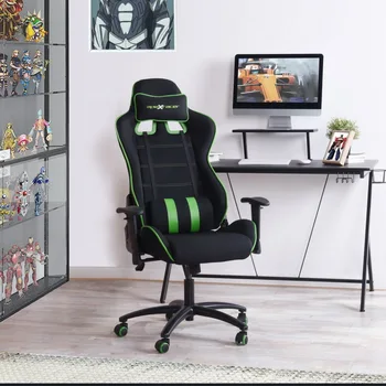 Компьютерное кресло, Игровое кресло, Офисное кресло, Вращение на 360 °, Ручное управление спинкой От 90 ° до 150 ° (Greeb & Black)