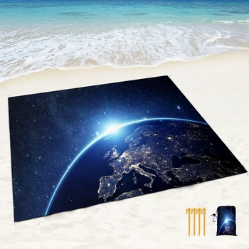 Пляжное одеяло, защищенное от песка, Cosmic Blue Planet, легкий пляжный портативный водонепроницаемый коврик для путешествий, кемпинга, пеших прогулок, отпуска