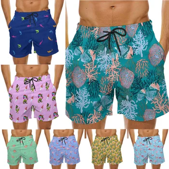 Новые летние шорты-боксеры с принтом из гавайской серии Animal, классические мужские пляжные шорты с рисунком динозавра-фламинго, модные шорты для отдыха