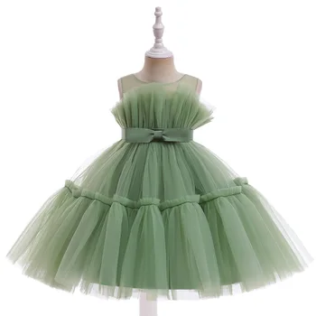 Платье для девочек с бантом Торт Бальное платье Платье для девочек Чистая пряжа День рождения Свадьба Вечеринка Платье принцессы для маленьких девочек Детская одежда