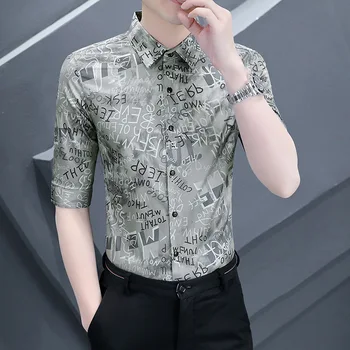 2023 Новая мужская 3D рубашка, летняя рубашка со средним рукавом, тонкая рубашка с рукавом семь четвертей, мужская рубашка с принтом