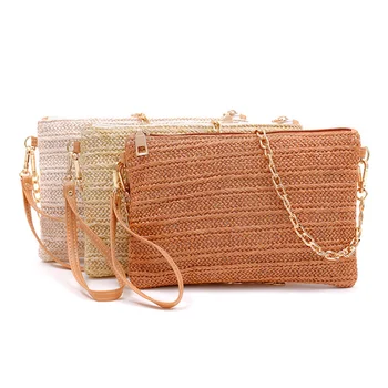 Однотонные соломенные сумки-клатчи на запястье, женские роскошные дизайнерские плетеные портмоне, Женская сумка для летнего пляжного отдыха Domil