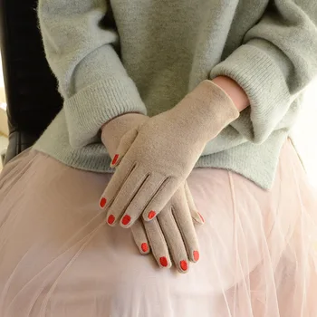 Модные Элегантные Женские шерстяные Вязаные Перчатки с вышивкой и сенсорным экраном Зимние женские теплые Кашемировые Кожаные перчатки с бантом на весь палец C24