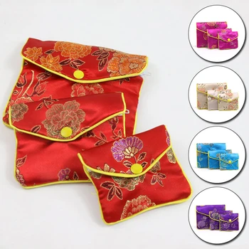 Китайский квадратный шелковый органайзер для ювелирных изделий, сумки на молнии, саше с вышивкой в виде цветка, дорожные сумки, портмоне, упаковка для небольшого подарка
